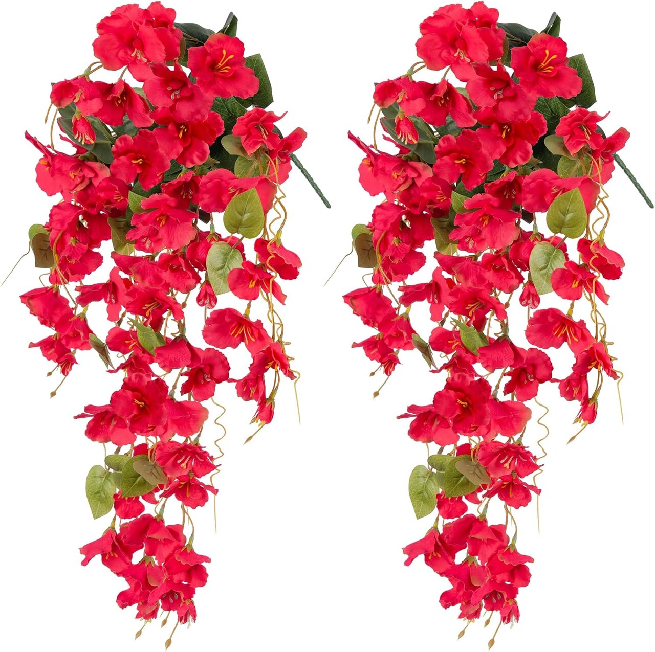 Artificial Hibiscus Fake Hanging Flowers Plants for Outdoors Spring Summer Decoration, 2pcs Red Silk Hibiscus Long Trailing Vines